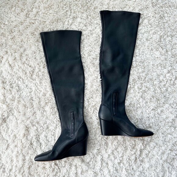 Vince Arlet Leather Over The Knee High Wedge Boots - Picture 3 of 11